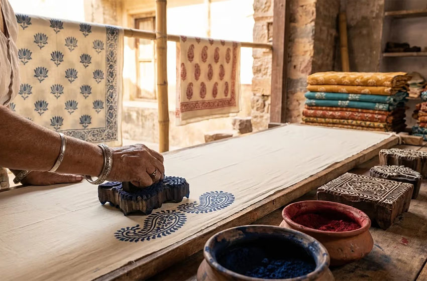 Taller de bloques de madera con una familia impresora